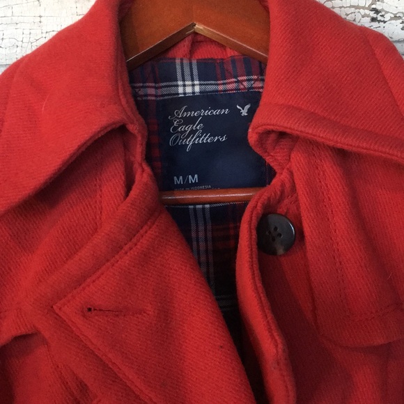 AE Outfitters Nice Lined Red Pea Coat - Medium - Picture 2 of 5